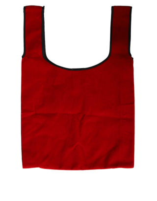 Red Cotton Velvet Logo Shopping Tote Market Bag