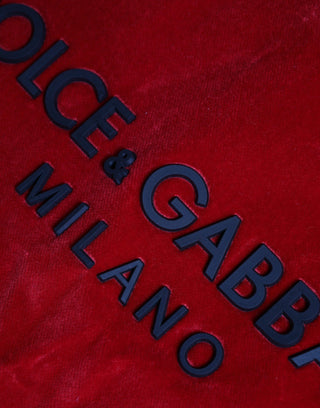 Red Cotton Velvet Logo Shopping Tote Market Bag