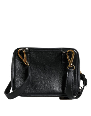 Black Leather Led Logo Shoulder Crossbody Bag