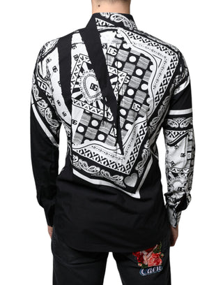 Black White Bandana Print Slim Cotton Shirt