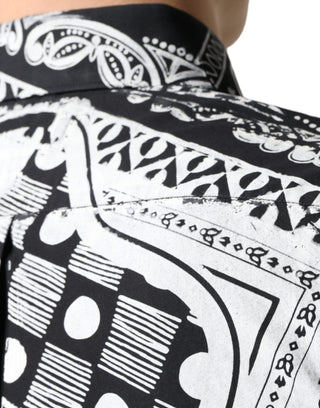 Black White Bandana Print Slim Cotton Shirt