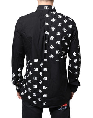 Black Dg Logo Print Slim Fit Cotton Shirt