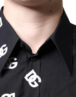 Black Dg Logo Print Slim Fit Cotton Shirt