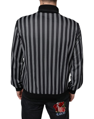 Black White Stripes Full Zip Dna Milano Men Sweater