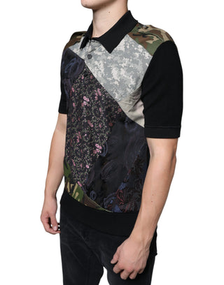 Multicolor Camouflage Patchwork Silk Polo T-shirt