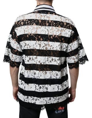 Black White Stripes Lace Collared Polo T-shirt