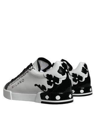 White Black Leather Crown Milano Sneakers Shoes