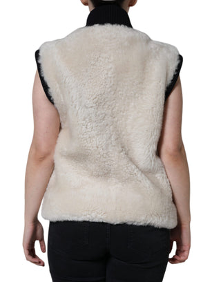 White Warrenford Shearling Leather Vest Coat Jacket