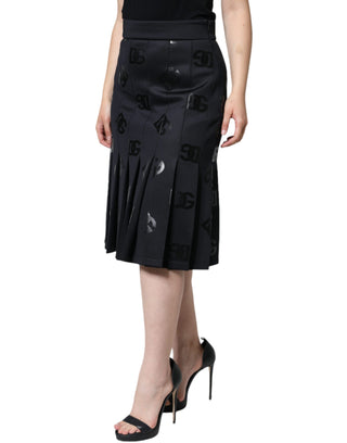 Black Dg Monogram Pleated Midi Skirt