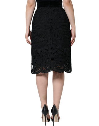 Black Floral Lace Highwaist Pencil Cut Skirt