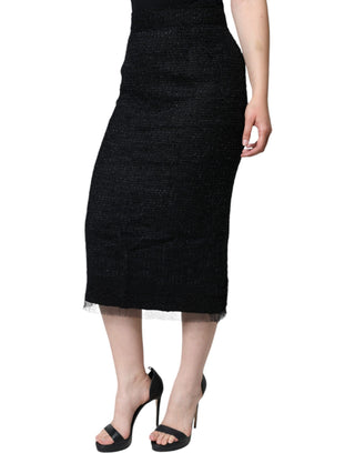 Black Virgin Wool Pencil Cut Midi Skirt