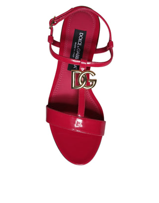 Red Leather Logo Ankle Strap Flats Sandals Shoes