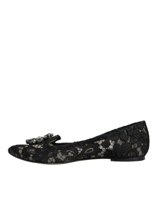 Black Lace Crystal Ballet Flats Loafer Shoes