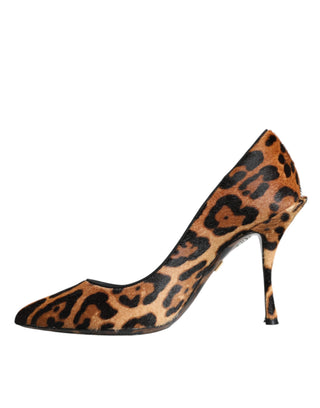 Brown Leopard Calf Hair Heels Pumps Shoes