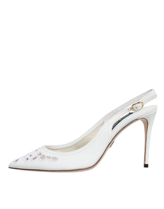 White Leather Stiletto Heels Slingback Shoes