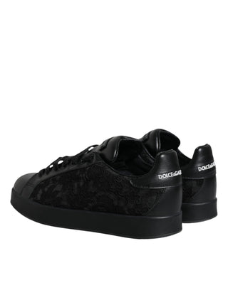 Black Lace Leather Low Top Sneakers Shoes