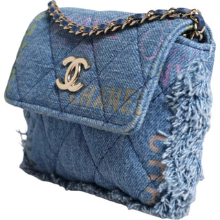 Denim Mood Flap Micro Logo Printed Fringed Shoulder Bag