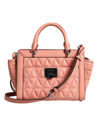 Peach Quilted Leather Logo Crossbody Vivianne Messenger Bag