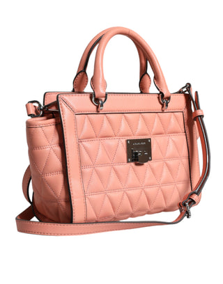 Peach Quilted Leather Logo Crossbody Vivianne Messenger Bag