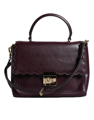 Purple Leather Logo Plaque Crossbody Mindy Satchel Bag