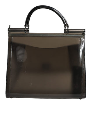 Black Pvc Sicily Logo Tote Top Handle Bag