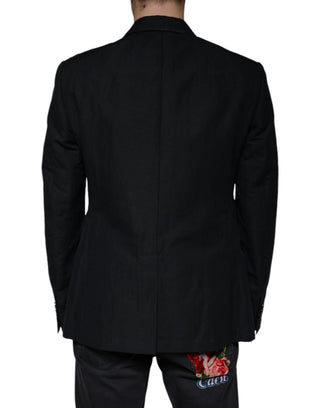 Black Linen Double Breasted Dress Blazer