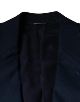 Blue Wool Logo Single Breasted Coat Blazer