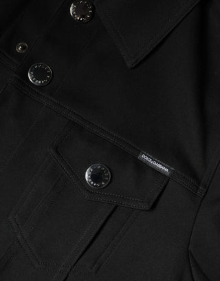 Black Cotton Blend Button Down Jacket