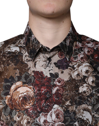 Multicolor Floral Cotton Men Dress Gold Shirt