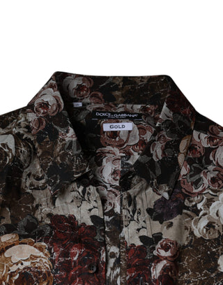 Multicolor Floral Cotton Men Dress Gold Shirt