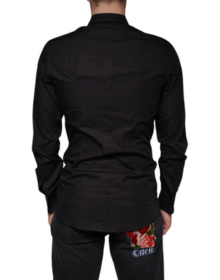 Black King Crown Embroidered Gold Dress Shirt