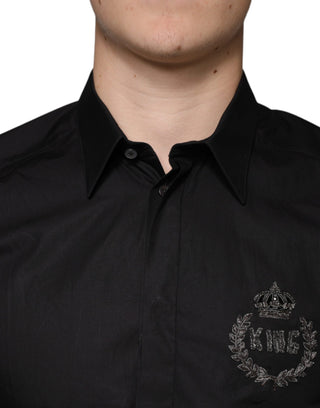 Black King Crown Embroidered Gold Dress Shirt