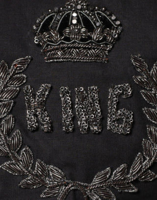 Black King Crown Embroidered Gold Dress Shirt