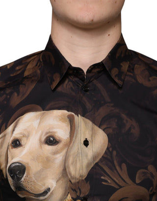 Multicolor Dog Cotton Men Dress Gold Shirt