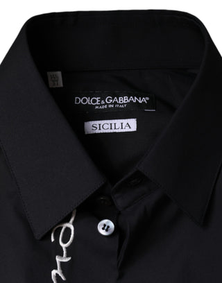 Black Logo Embroidered Sicilia Dress Shirt