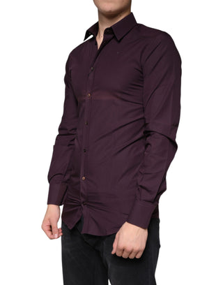 Dark Violet Cotton Dress Gold Men Formal Shirt