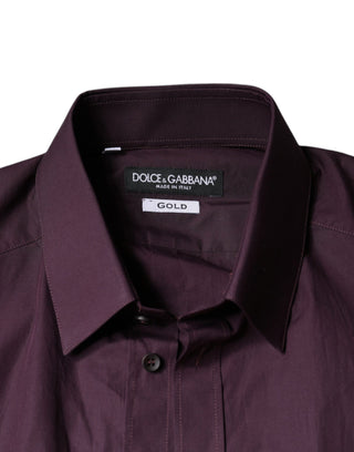 Dark Violet Cotton Dress Gold Men Formal Shirt