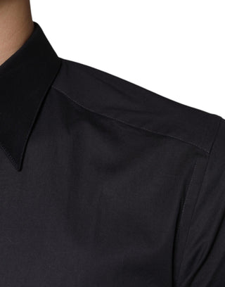 Black Cotton Stretch Dress Gold Formal Shirt