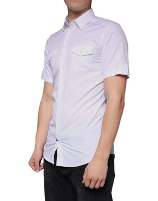 White Cotton Casual Gold Short Sleeves Shirt