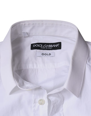 White Cotton Dress Gold Formal Collared Shirt