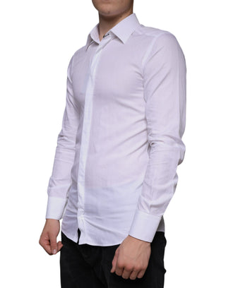 White Cotton Men Dress Gold Formal Shirt