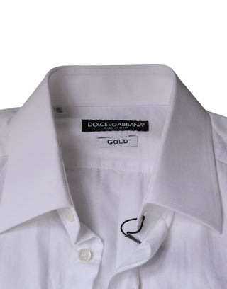 White Cotton Men Dress Gold Formal Shirt