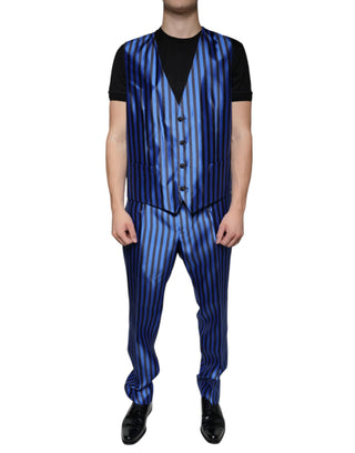 Metallic Blue Stripes Formal 3 Piece Suit