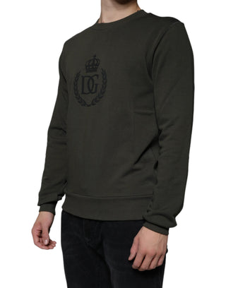 Army Green Dg Crown Crew Neck Pullover Sweater