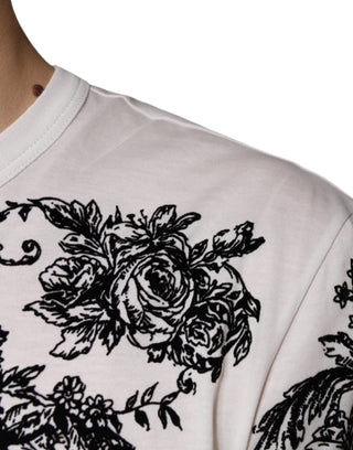 White Dg Crown Floral Crew Neck Cotton T-shirt