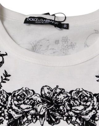 White Dg Crown Floral Crew Neck Cotton T-shirt