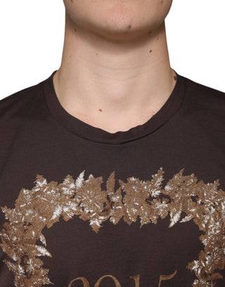 Brown New Year 2015 Cotton Crew Neck T-shirt