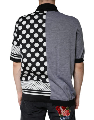 Black White Polka Dot Collared Polo T-shirt