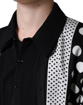 Black White Polka Dot Collared Polo T-shirt