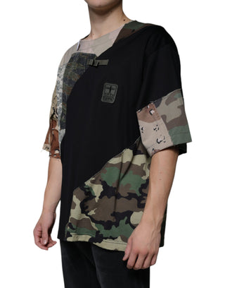 Multicolor Camouflage Cotton Round Neck T-shirt